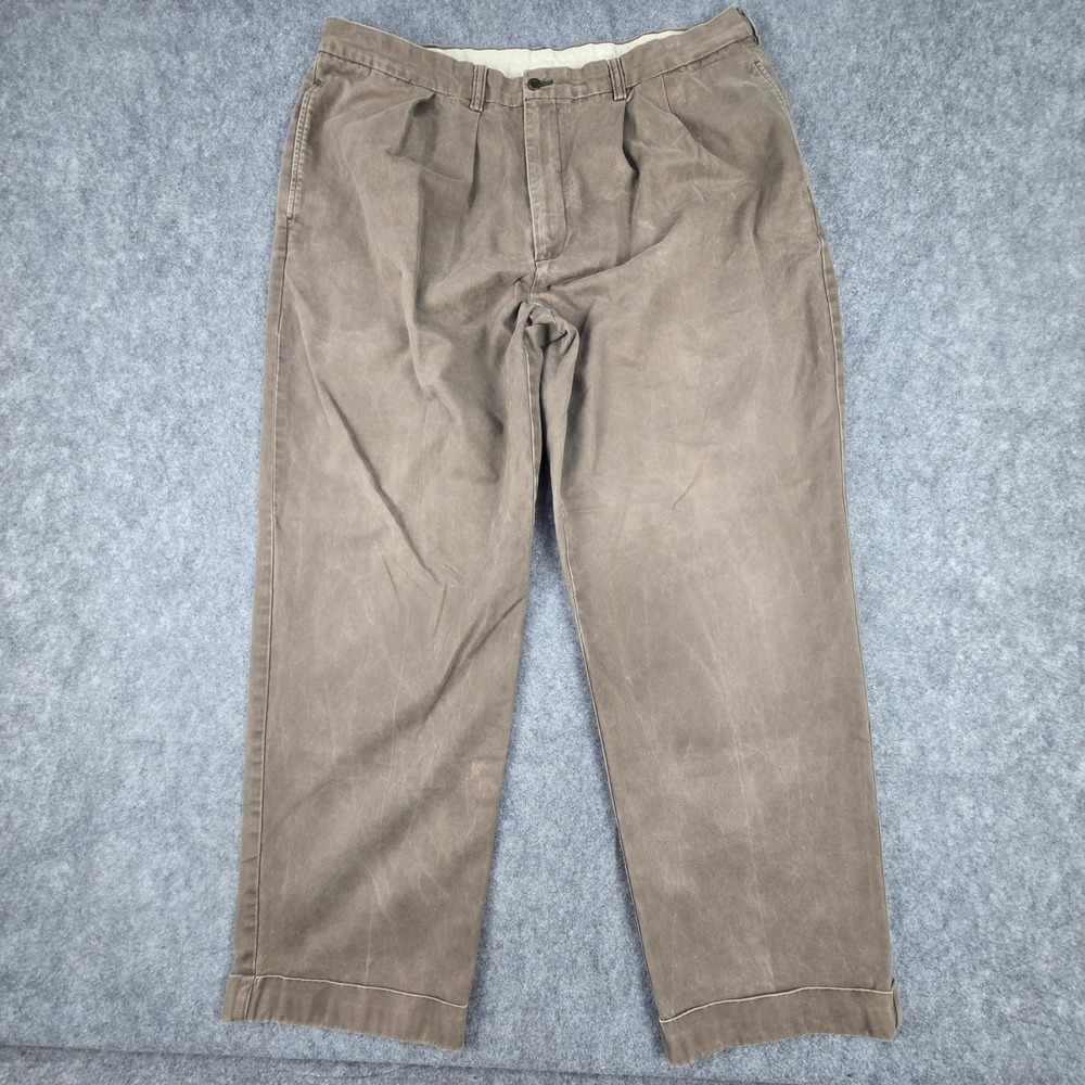 Brooks Brothers Pleated Chinos Mens 42x32 Brown Relaxed Fit Cuffed Cotton Pants